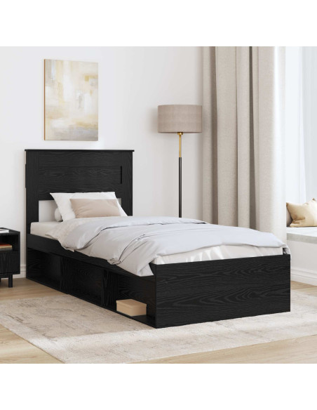 Struttura del letto con testiera Nero 90 x 190 cm Pino massello