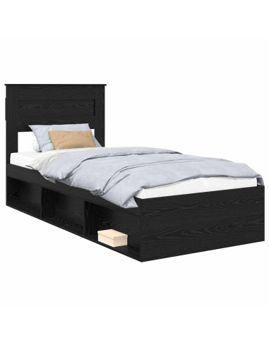 Struttura del letto con testiera Nero 90 x 200 cm Pino massello