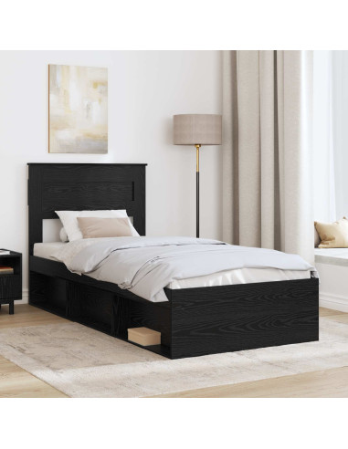 Struttura del letto con testiera Nero 90 x 200 cm Pino massello