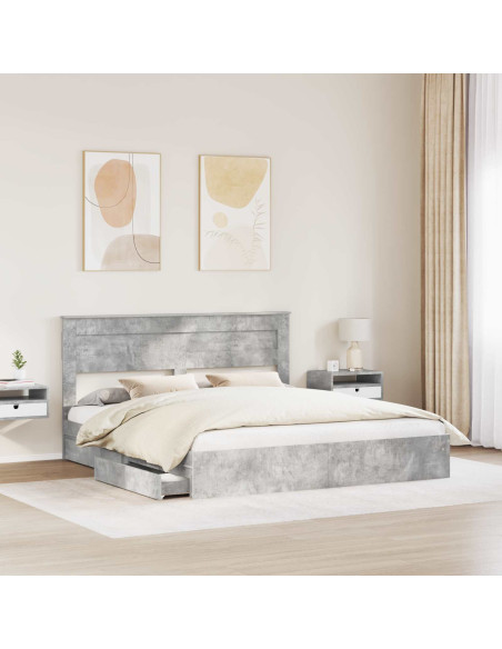 Letto con Contenitore con testiera Grigio cemento 200 x 200 cm