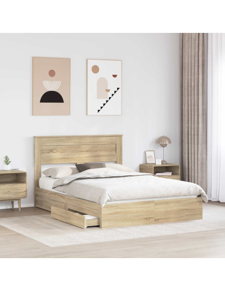 Letto con Contenitore con testiera Rovere Sonoma 140 x 190 cm