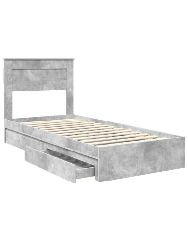 Letto con Contenitore con testiera Grigio cemento 90 x 190 cm