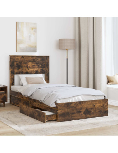 Letto con Contenitore Rovere fumé 90 x 190 cm Legno multistrato