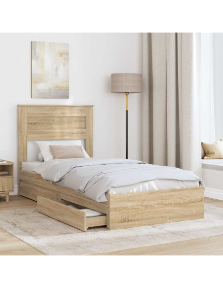 Letto con Contenitore con testiera Rovere Sonoma 75 x 190 cm