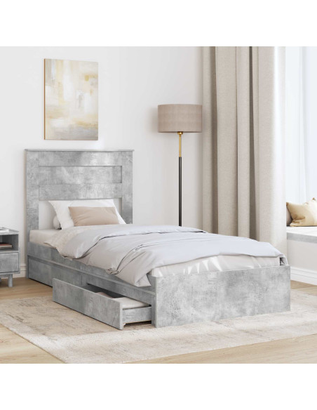 Letto con Contenitore con testiera Grigio cemento 75 x 190 cm