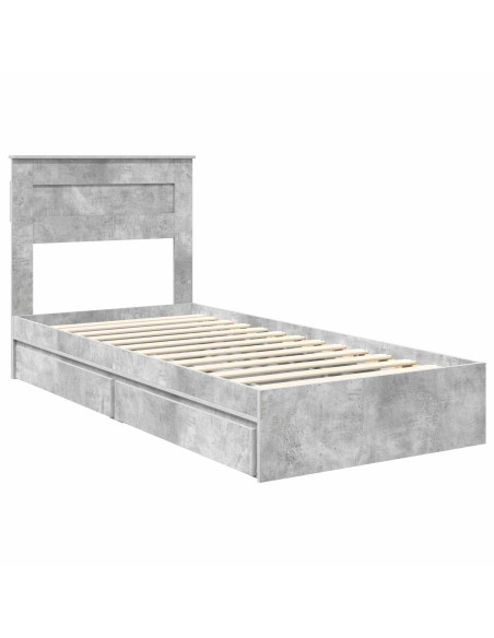 Letto con Contenitore con testiera Grigio cemento 75 x 190 cm