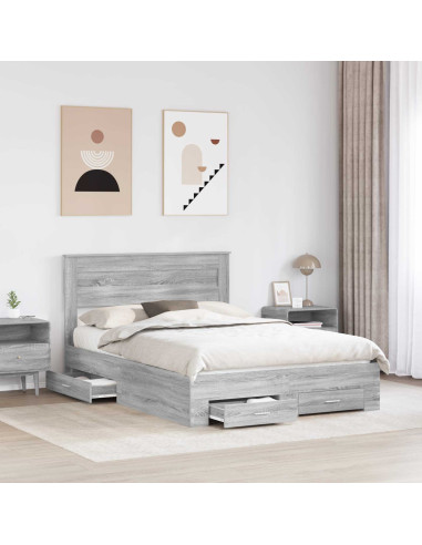 Struttura del letto con testiera Grigio Sonoma 150 x 200 cm