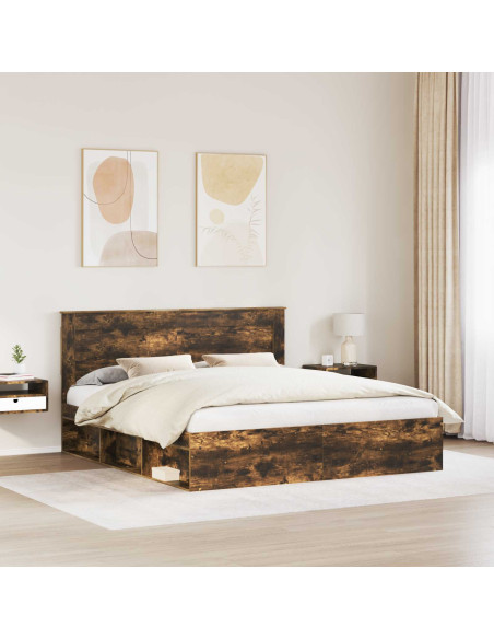 Struttura del letto Rovere fumé 200 x 200 cm Pino massello