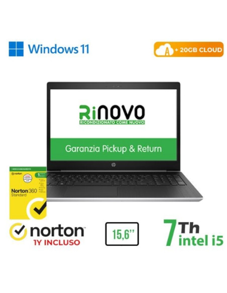 NB HP RINOVO REFURBISHED 450 G5 RN62524311 15.6" i5-7x00U 8GB SSD NEW 512GB DVD W11P CLOUD 20GB + NORTON
