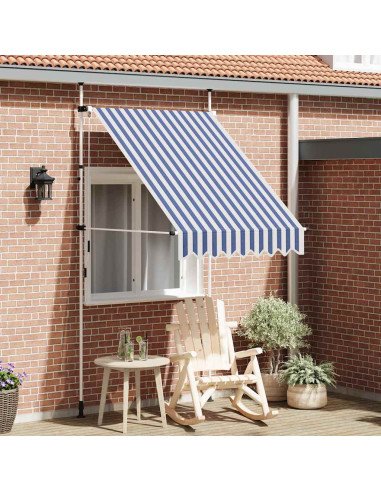 Tenda da Sole Retrattile Manuale 150 cm a Strisce Blu e Bianche