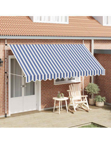 Tenda da Sole Retrattile Manuale 400 cm a Strisce Blu e Bianche