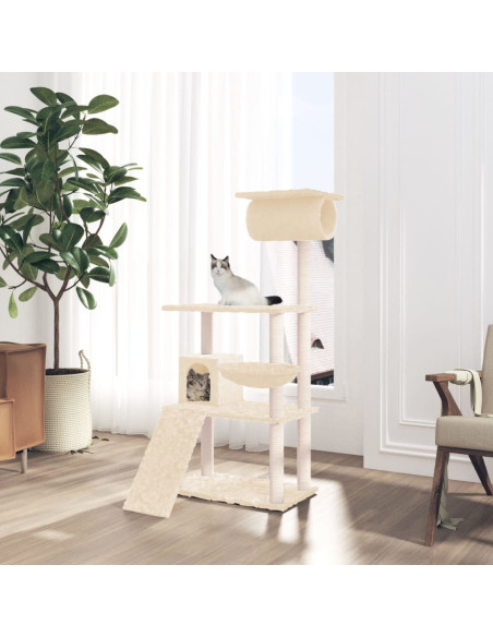 Albero per Gatti con Tiragraffi in Sisal Crema 131 cm