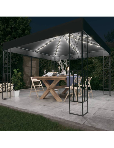 Gazebo con Stringa di Luci LED 3x3 m in Tessuto Antracite
