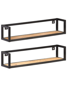 Mensole a Muro 2 pz 80 cm in Legno Massello di Mango Grezzo