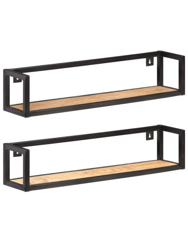 Mensole a Muro 2 pz 80 cm in Legno Massello di Mango Grezzo