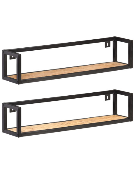 Mensole a Muro 2 pz 80 cm in Legno Massello di Mango Grezzo