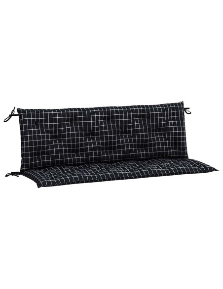 Cuscini Panca da Giardino 2pz a Quadri Nero 150x50x7 cm Tessuto