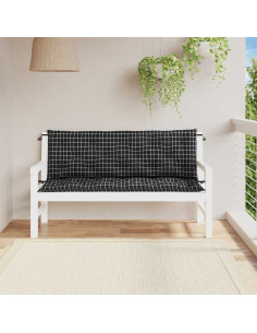 Cuscini Panca da Giardino 2pz a Quadri Nero 150x50x7 cm Tessuto 2