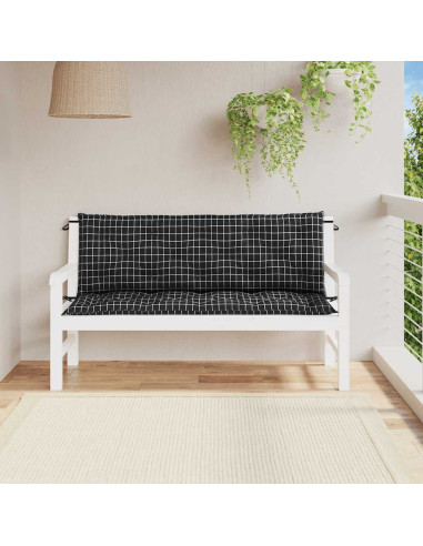 Cuscini Panca da Giardino 2pz a Quadri Nero 150x50x7 cm Tessuto