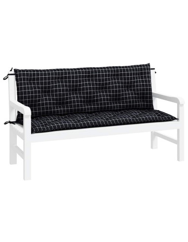Cuscini Panca da Giardino 2pz a Quadri Nero 150x50x7 cm Tessuto