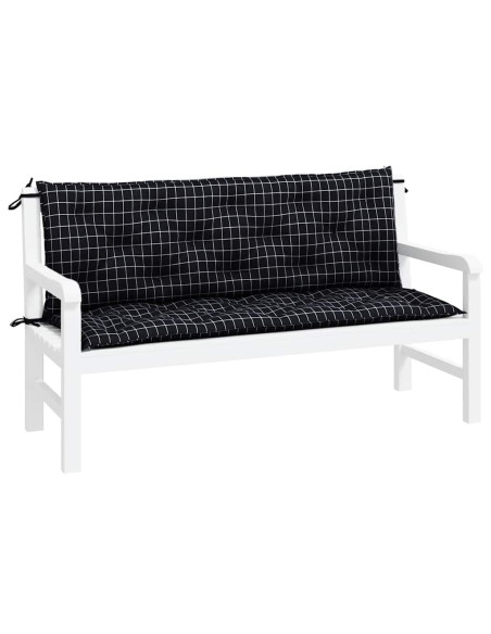 Cuscini Panca da Giardino 2pz a Quadri Nero 150x50x7 cm Tessuto