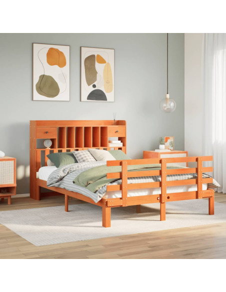 Letto Libreria senza Materasso Marrone Cera 140x190 cm in Pino