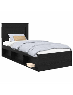 Struttura del letto con testiera Nero 75 x 190 cm Pino massello 2