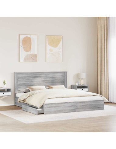 Letto con Contenitore con testiera Grigio Sonoma 200 x 200 cm
