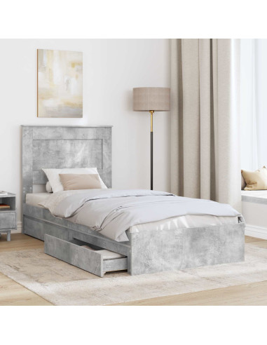 Letto con Contenitore con testiera Grigio cemento 100 x 200 cm