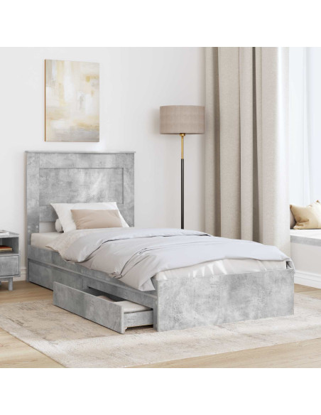 Letto con Contenitore con testiera Grigio cemento 100 x 200 cm