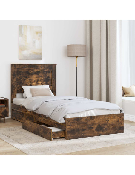 Letto con Contenitore con testiera Rovere fumé 100 x 200 cm