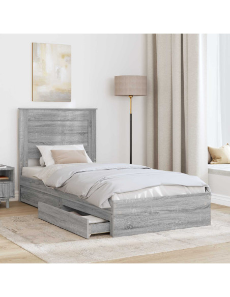 Letto con Contenitore con testiera Grigio Sonoma 100 x 200 cm