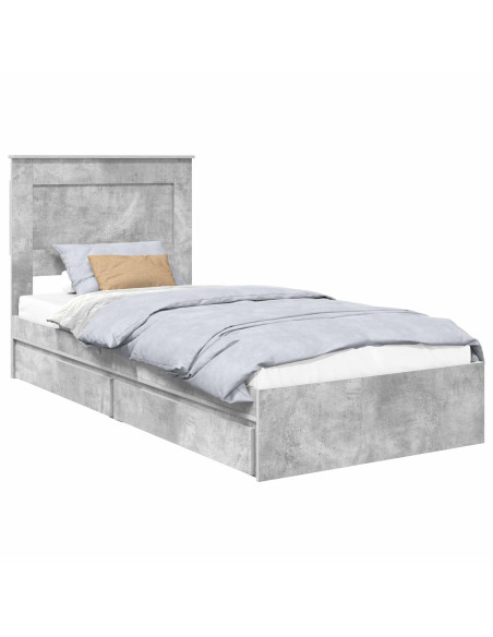 Letto con Contenitore con testiera Grigio cemento 75 x 190 cm