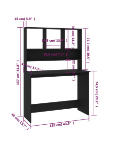 Scrivania con Mensole Nera 110x45x157 cm in Legno Multistrato