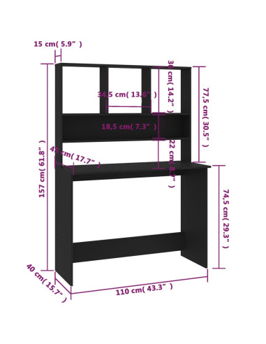 Scrivania con Mensole Nera 110x45x157 cm in Legno Multistrato