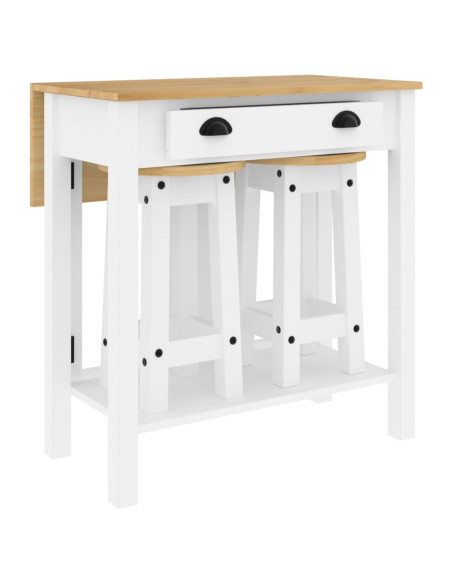 Set da Bar 3 pz Bianco in Legno Massello di Pino