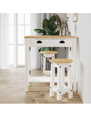 Set da Bar 3 pz Bianco in Legno Massello di Pino