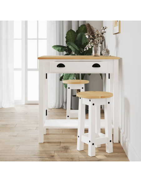 Set da Bar 3 pz Bianco in Legno Massello di Pino