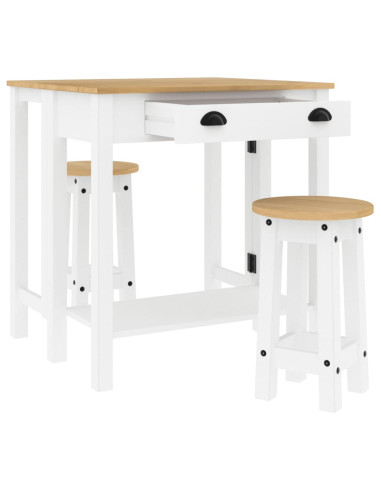 Set da Bar 3 pz Bianco in Legno Massello di Pino