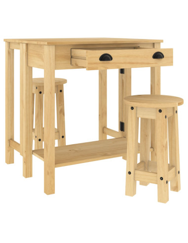 Set da Bar 3 pz in Legno Massello di Pino