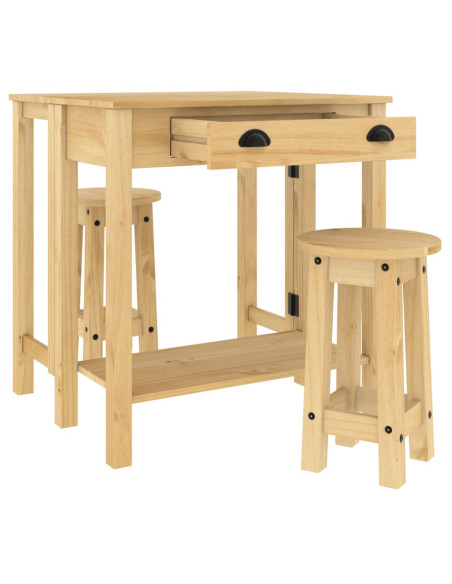 Set da Bar 3 pz in Legno Massello di Pino