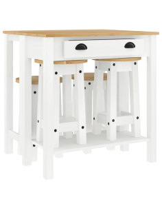 Set da Bar 5 pz Bianco in Legno Massello di Pino 2