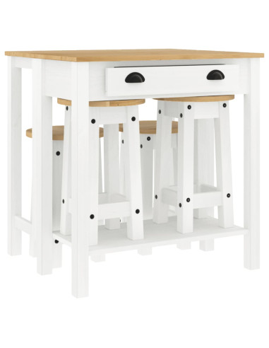 Set da Bar 5 pz Bianco in Legno Massello di Pino