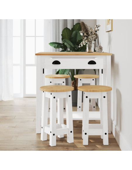 Set da Bar 5 pz Bianco in Legno Massello di Pino