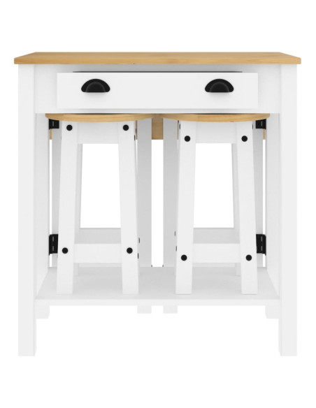 Set da Bar 5 pz Bianco in Legno Massello di Pino