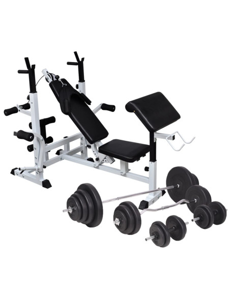 Panca Multifunzione con Bilanciere e Set di Manubri 120 kg