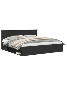 Struttura del letto Nero 200 x 200 cm Pino massello 2