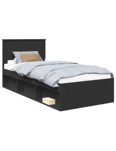 Struttura del letto con testiera Nero 90 x 200 cm Pino massello 2