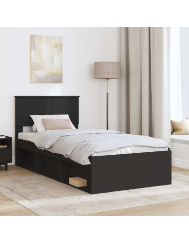 Struttura del letto con testiera Nero 90 x 200 cm Pino massello