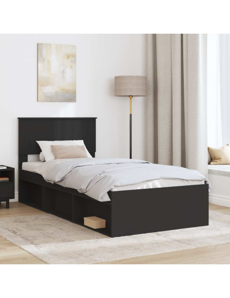 Struttura del letto con testiera Nero 90 x 190 cm Pino massello